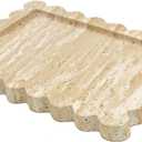 Genuine Travertine Scalloped Marble Tray, Real Natural Marble Stone Trays, Luxury Decorative Trays for Bathroom, Dresser, Vanity, Kitchen, Home Decor, 10.6" x 8", Travertine Beige