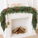 Bribay 9FT Christmas Garland Norfolk Pine Tree Artificial Cedar Eucalyptus Greenery, Realistic Pine Garland for Mantel Fireplace Stair Rail Doorway Table Centerpiece, Indoor Outdoor Winter Decor