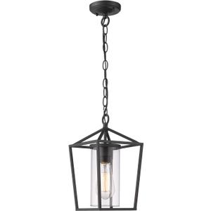 Emliviar Modern Outdoor Pendant Light, 1-Light Outdoor Hanging Lantern Light in Balck Finish with Clear Glass, 20065H BK
