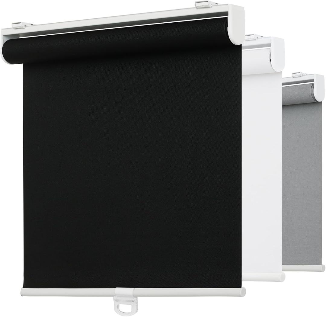 Light Filtering Solar Shades for Indoor Windows, 14" W x 72" H, Black | Cordless Pull Down Spring Blinds, 5% Openness Semi Sheer Fabric, Flame Retardant, Thermal Insulated UV Protection for Home