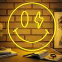 Smiley Face Neon Sign, LED Neon Light for Wall Decor, USB Powered Light Up Signs, Yellow Neon Smiley Face Sign for Kids, Bedroom, Party, Bar, Wedding Decoration Gifts, 13.8 inches
