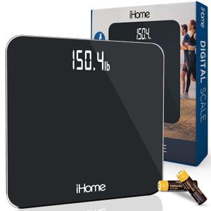 iHome Digital Scale, Bathroom Scale, Batteries Included, Scale Body Weight, Weight Scale, Bathroom Scales for Weight, Digital Scales for Body Weight (Black) (One Size)