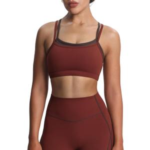 Aoxjox Women's Workout Sports Bras Takes Two Bra Training Fitness Running Yoga Crop Tank Top (Rum Raisin/ Mulch, Small)