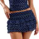 RoseSeek Women's Polka Dots Ruffle Tiered Layered Skirts Low Rise Ruched Y2K A Line Mini Skirt Deep Blue X-Small