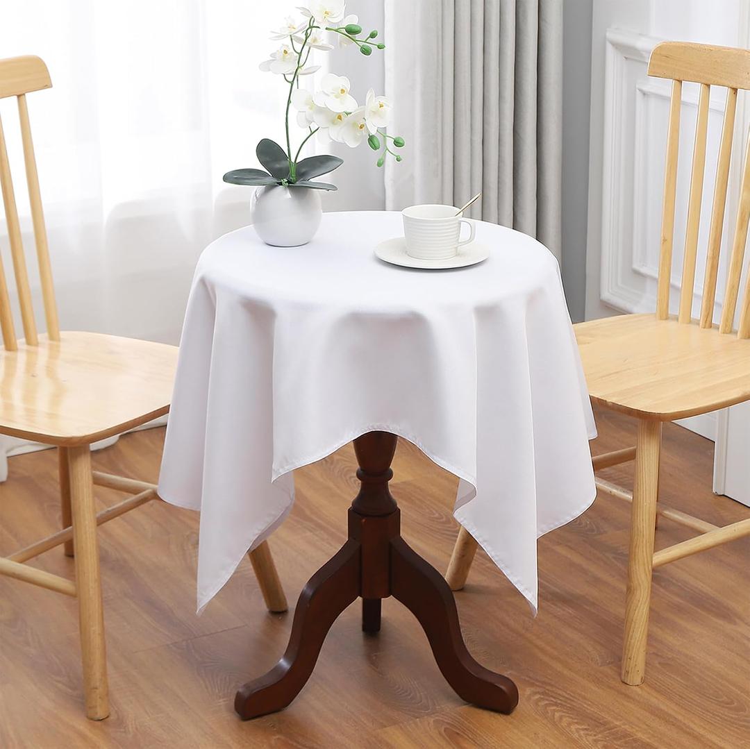 White Square Small Tablecloth, 36 x 36 Inch, Stain and Wrinkle Resistant Machine Washable Polyester Table Cloth, Fabric Table Cover for Nightstand End Table