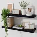 Marsmiles Wood Floating Shelves for Wall Set of 2, 24 Inch Wide Rustic Wooden Floating Shelves, Invisible Wall Mounted Display for Living Room Bedroom Kitchen Bathroom Office, Black