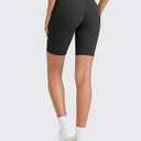 G4Free Barefeel Biker Shorts Women Tummy Control High Waisted No Front Seam Workout Gym Shorts with Pockets 4" 6" 8" (Black, L)