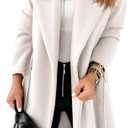 Womens Classic Coat Lapel Collar Open Front Belted Long Jacket (Small, White)