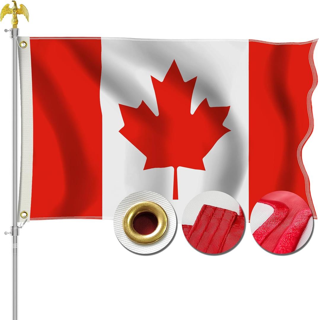 Canadian Flag 3x5 Outdoor - Embroidered Design Heavy Duty 210D Polyester Canada Flag with Sewn Stripes, Brass Grommets