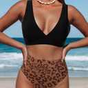 Hilinker Women's Leopard Bikini Swimsuits V Neck High Waisted 2 Piece Bathing Suits (M)