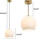 Modern Globe Pendant Light Fixtures, Mid-Century Glass Globe Flush Mount Ceiling Light, Rustic Light Pendant Lights Kitchen Island Dinning Hanging Pendant Light (Gold-Frosted White, 25cm/10)