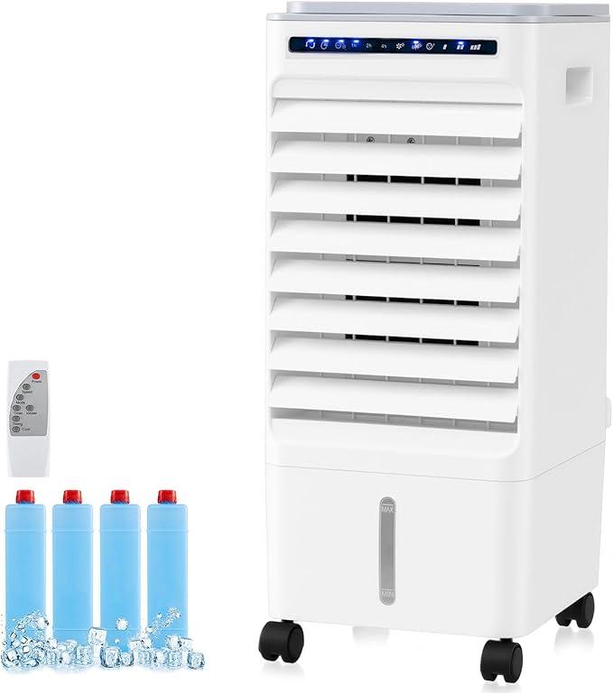 ARLIME 3 in 1 Evaporative Air Cooler, Windowless Swamp Cooler with 4 Modes, 3 Speeds, 7H Timer, Wide Oscillation, Remote, Double Tanks and 4 Ice Packs, Cooling Fan for Bedroom Living Room Office