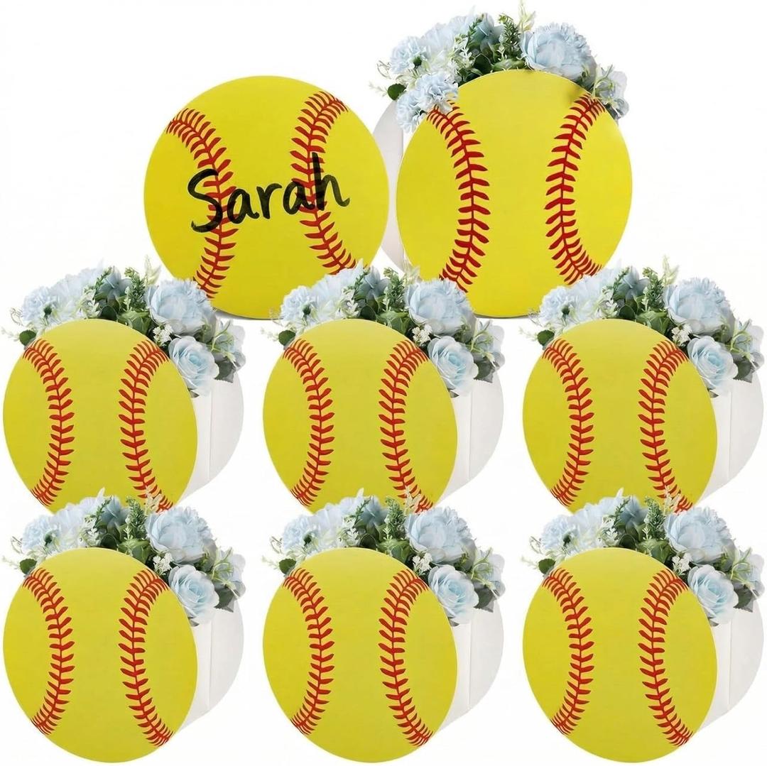 AmazingSpark 8 Pack Black Gift Bags Kit with 16 Softball Shape Sports Party Treat DIY Cardboard Box and Dispensing Softball Themed Goodie Bags for Birthday, Team Events, Sports Party Supplies
