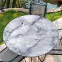 Round Fitted Tablecloth with Elastic Edge Design Table Cover Waterproof Stain-Resistant Wipeable Table Cloth Best for 54"-58" Round Tables for Outdoor Indoor Marble