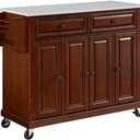 Crosley Furniture Full Size Rolling Kitchen Island, Stone Top | Storage Cart, Microwave Stand, Paper Towel Holder, Spice Rack, Mahogany