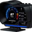 Obd2 Gauge Display Heads up Display for Cars Car HUD Head Up Display P6, OBD+GPS Smart Gauge, obd2 Speedometer with Speed, RMP, Water Temperature, Overspeed Alarm, Works Great for Most Cars