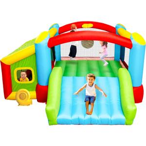 Bounce House, Inflatable Bouncer with Air Blower, Kids Slide Jumping Castle with Slide, Ball Pit and Dart Target Game, 143x137x68 Inch