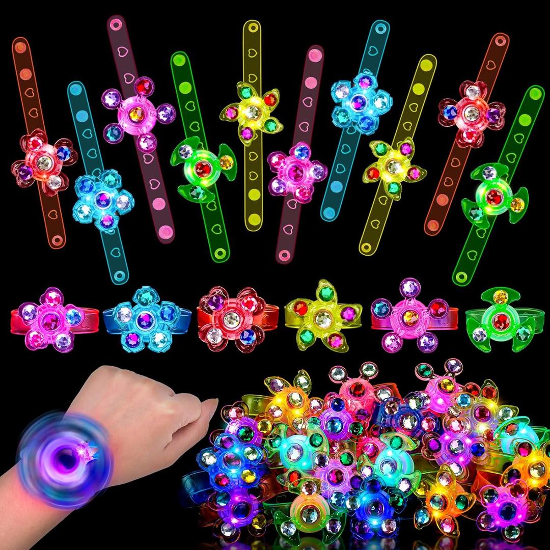24PCS LED Light Up Fidget Spinner Bracelets Glow Party Favors Bulk for Kids 4-8 8-12 Halloween Goodie Treat Bag Stuffers Classroom Treasure Box Toys Carnival Prizes Pinata Filler Birthday Return Gifts