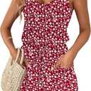 AUSELILY Womens Summer Dresses Sleeveless Spaghetti Strap Beach Cover up Drawstring Waist Mini Short Dress with Pockets (Red, XXL)