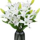 Thiccywoov 2 Pcs 24 Heads Artificial Tiger Lily Flowers with 18 Heads Full Bloom Lily & 6 Buds, 20.5 Inch Long Stem Faux Fake Flowers Bouquets for Wedding Party Decor(White)