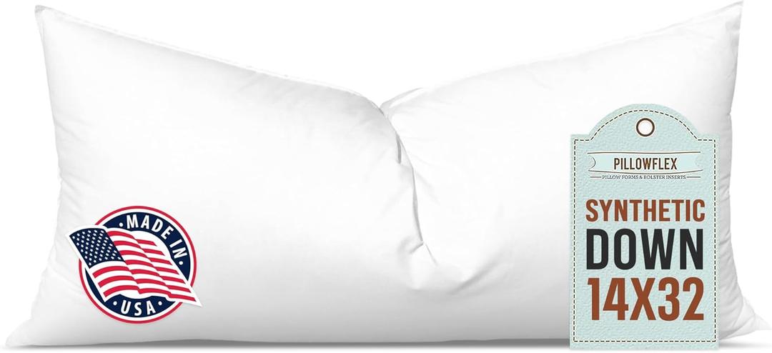 Pillowflex Synthetic Down Pillow Insert - 14x32 Down Alternative Pillow, Ultra Soft, Large Rectangle Body Sleeping Pillow, Lumbar, Long, Back - 1 Decorative Pillow Form