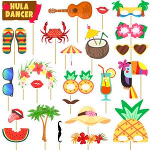 60pcs Luau Photo Booth Props Kit with Sticks for Hawaiian Party Decorations | Tropical, Tiki, Beach, Summer Pool Party Decorations Supplies