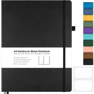 Blank Notebook, Hardcover Sketch Book, 8.5" x 11" Large Blank Journal, No Bleed Thick Paper Sketchbook for Drawing, Unlined Notebook Journal for Women Men School, A4 Leather Sketchbook Lay Flat, Black