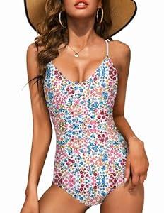 Ekouaer One Piece Swimsuits Women Bathing Suit V Neck Swimwear Tummy Control Monokini Cross Backless Swimming Suits (XX-Large)