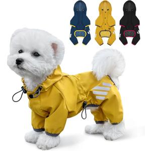 Dog Raincoat, Waterproof Dog Rain Jacket with Hood, Rain Coat with Leash Hole, Reflective Strap for Small Medium Dogs, Lightweight Puppy Clothes(Yellow,S) (S(Back Length12''))