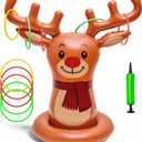 Christmas Reindeer Ring Toss Game for Kids, Inflatable Reindeer Antler Toss Party Games with Pump and Rings, Christmas Party Games for Family, Holiday Indoor Outdoor Fun Toys Xmas Decorations