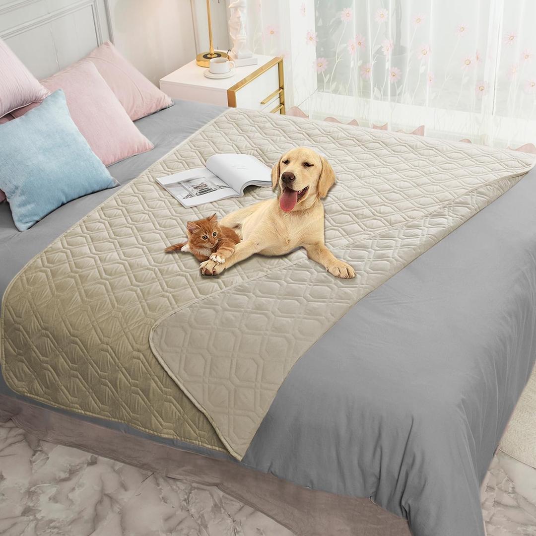 Ameritex Waterproof Dog Bed Cover Pet Blanket for Furniture Bed Couch Sofa Reversible (52x82 Inch (Pack of 1), Beige+khaki)