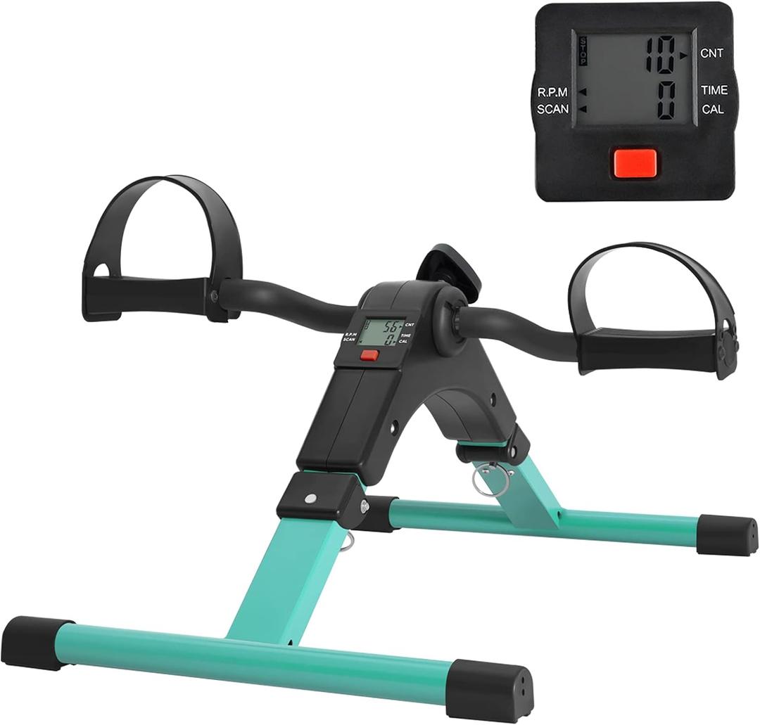 Folding Pedal Exerciser - Mini Exercise Bike Under Desk Bike Pedal Exerciser with LCD Display for Arms and Legs Workout, Portable Desk Bike Peddler Machine for Adults & Seniors (Green)