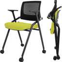 2 Pack Foldable Office Chairs with Wheels, Mesh Back, Arms and Portable - Folding Office Chairs for Conference Room Chair, Office Guest & Reception & Meeting Chair - (Green) 300 lbs.