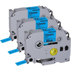 Hehua Tape Tze Tz 12mm 0.47 Laminated Blue Compatible for Brother P-Touch TZe-531 TZe531 TZ-531 TZ531 Tape for Ptouch PT D210 D200 D210 D610 H110, 1/2'' x 26.2ft Black on Blue, 3 Pack