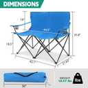 Joyfair Double Camping Beach Chair, Folding Camp Loveseat for Adults (Blue) | Heavy Duty Portable Double-seat Lawn Beach Chair Fold Couch for Outdoor Sports Backpacking, Carrying Bag & Cup Holders, 45 inches x 25 inches x 36 inches