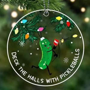4 x Pickleball Ornament, Pickle Ornaments for Christmas Tree, Funny Acrylic Sports Ornaments, Pickleball Gifts for Women, Men, Pickle Ball Lover Gifts Ideas