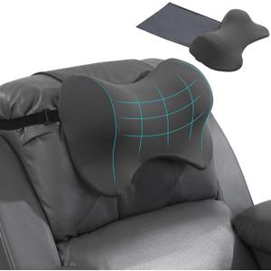 MABOZOO Neck Pillows for Recliner, Memory Foam Headrest Pillow with Non-Slip Backing and Elastic Straps, Recliner Neck Pillow for Pain Relief and Side Sleeping (Gray)