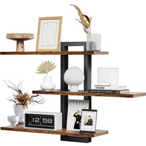 Floating Shelves for Wall Decor, 3 Tier Wall Mounted Storage Shelves, Bathroom Shelves, Decorative Hanging Storage Shelf for Living Room, Bedroom, Kitchen (Brown, 3 Tier)