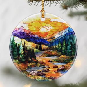 Mountain Range Ornaments, Christmas Ornaments: Christmas Tree Decorations, Holiday Decor, Stocking Stuffers, Gift Ideas, Xmas Gifts & Gifts for Nature Lover (Mountains-sunset-creek)