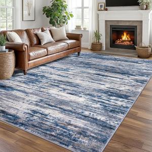 SIILOOM Navy Blue Gray Neutral Multi 8x10 Modern Abstract Area Rug for Bedroom, Large Super Soft Washable Rug with Non-Slip, Non-Shedding Rugs for Living Room, Indoor Door Mat for Office Home Décor