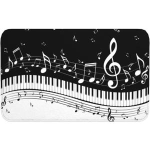 Music Theme Bath Mat Non-Slip Soft Microfiber Bathroom Rugs Washable Bathmat, Carpet Rug Entryway Piano Keys Musical Notes Decor for Tub Shower Room Floor, 31.5x20 Mat