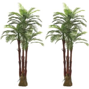 AMERIQUE Pair Gorgeous 6 Feet Triple Tropical Palm Artificial Plant Tree with Standable Trunk, Real Touch Technology, with UV Protection, Green, (Set of 2)