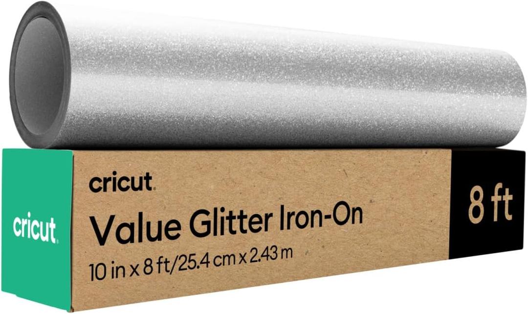 Cricut Value Glitter Iron On, Silver (10in x 8ft roll) - HTV Heat Transfer Vinyl