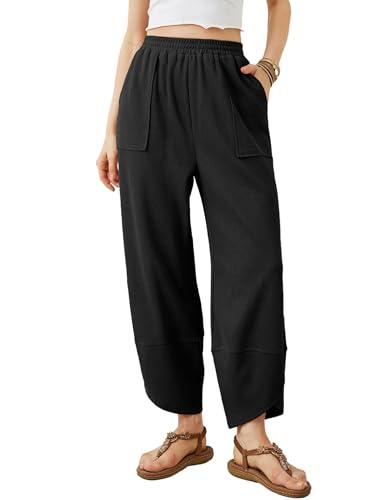 Xiaoxuemeng Womens Baggy Wide Leg Pants Casual Elastic Waisted Palazzo Harem Pants with Pockets(Black-XL)