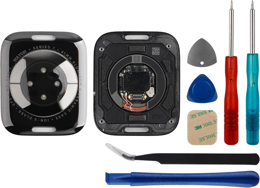 New Back Cover Glass Heart Rate Part Connector Compatible with Apple Watch Series 7 41mm (Only for GPS) with Upgraded Repair Tools Kit