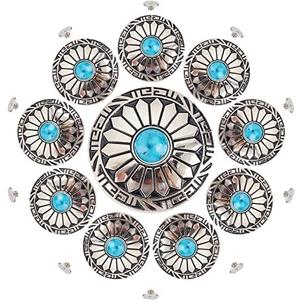 GORGECRAFT 1 Box 10Pcs 30mm Screw Back Buttons Sunflower Decorative Buckle Round Vintage Western Style Blue Turquoise Concho Flower Buds Daisy Buttons Replacement Buckle for DIY Leather Craft Fabrics