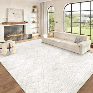 Area Rugs 8x10 Living Room Rug: Washable Geometric Moroccan Neutral Rugs Boho Modern Non Slip Area Rug Large Soft Indoor Floor Low Pile Carpet for Bedroom Dining Room Home Office (Beige, 8'x10')