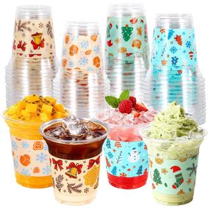 Plastic Christmas Cups for Kids,Christmas Disposable Cups - 48 Pack 14 OZ Clear Disposable Christmas Plastic Cups for Kids Adults Xmas Holiday Party Decorations Coffee Wine Cold Drinks