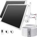 2 Pack Solar Panel for Ring Camera, 8W Solar Charger Compatible with Stick Up Cam Pro/Plus & Spotlight Cam (Battery) Plus/Pro - Waterproof, 16ft Long Cable, DC3.5mm & USB C Ports, White