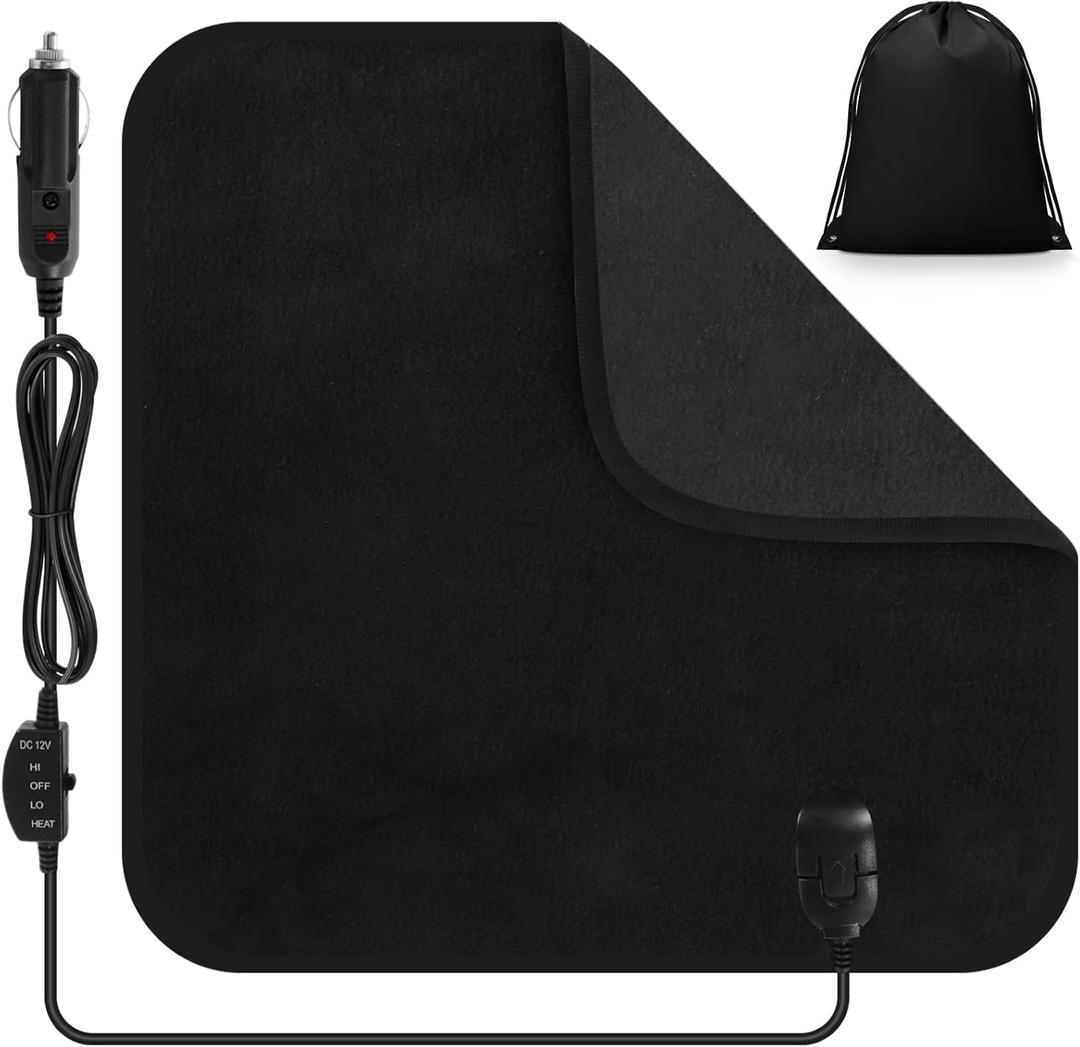 Tuanse 16 x 16 Inches Car Electric Blanket 12 Volt Heated Car Blanket with Temperature Controller and Black Storage Bag Cold Weather Tailgating and Emergency Kit(Black,Blank)